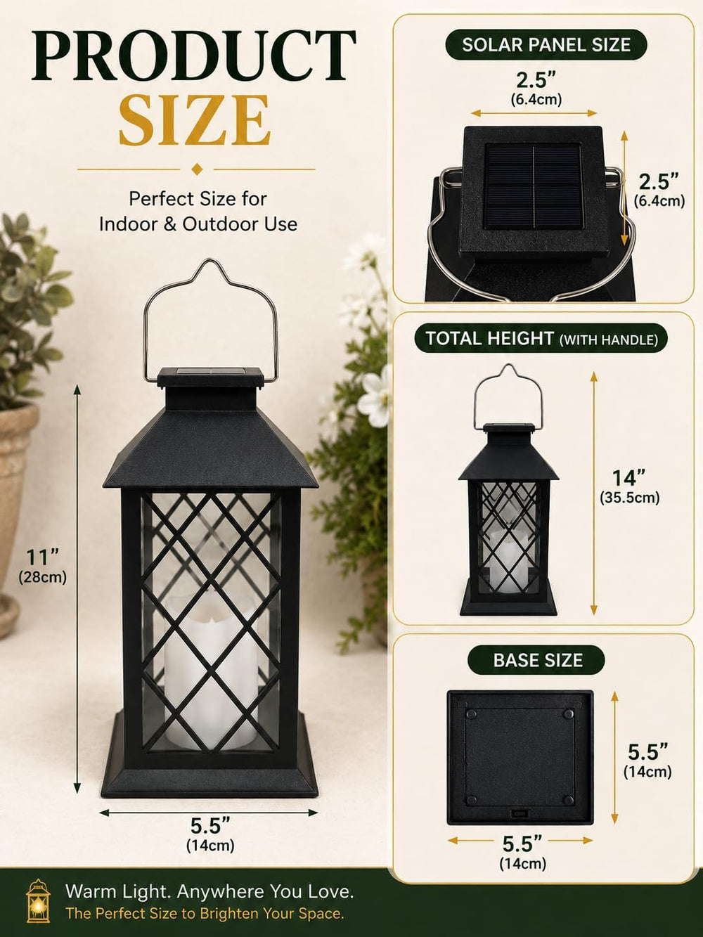 2 Pack 14'' solar lanterns outdoor waterproof，Includes flameless candles