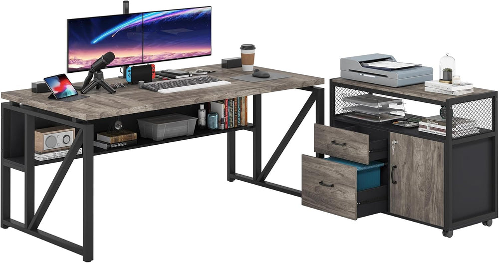 Tribesigns L Shaped Desk with Drawer Cabinet, 63" Executive Computer Des...