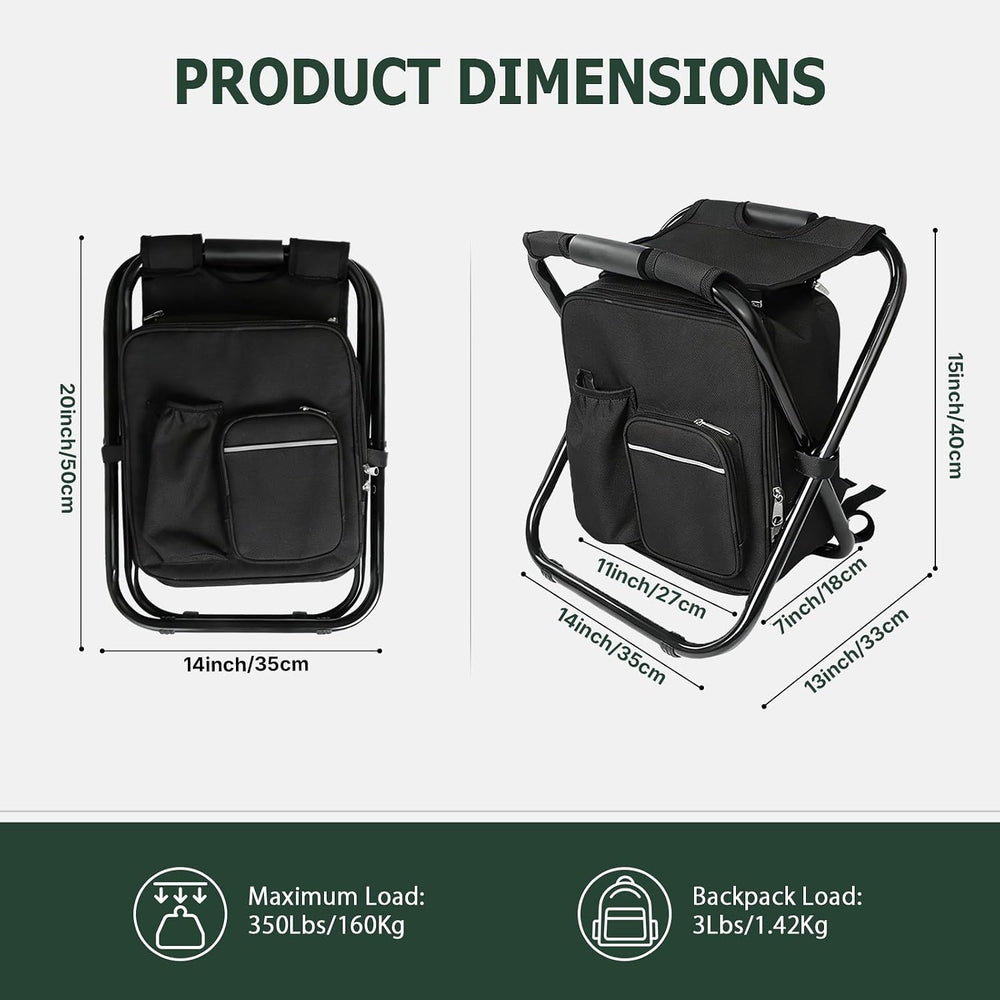 Folding Stool Backpack Cooler, Camping Fishing Chair for Beach, Travel