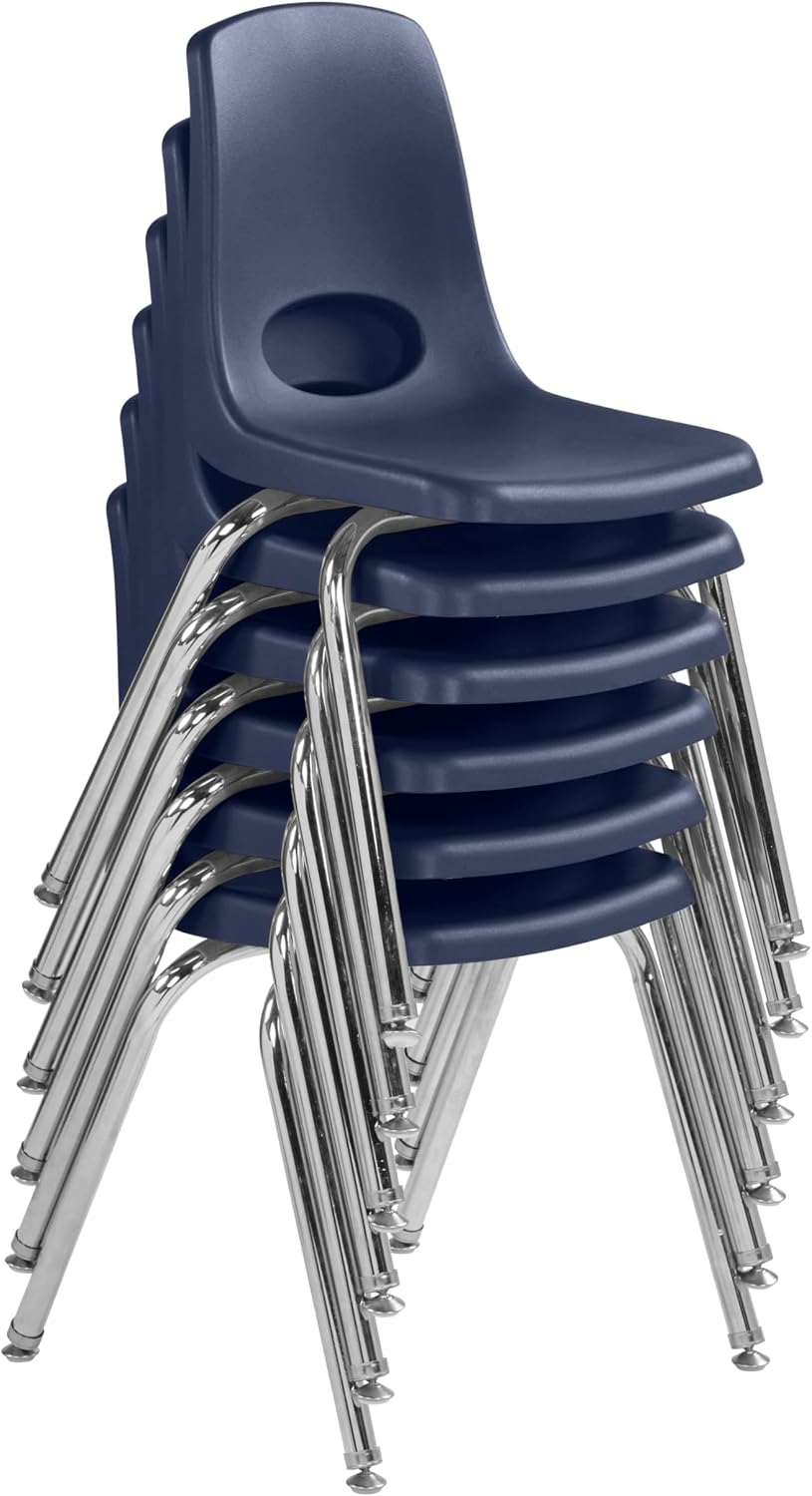 FDP 16" School Stack Chair with Swivel Glides, Navy, 6-Pack, 10368-NV