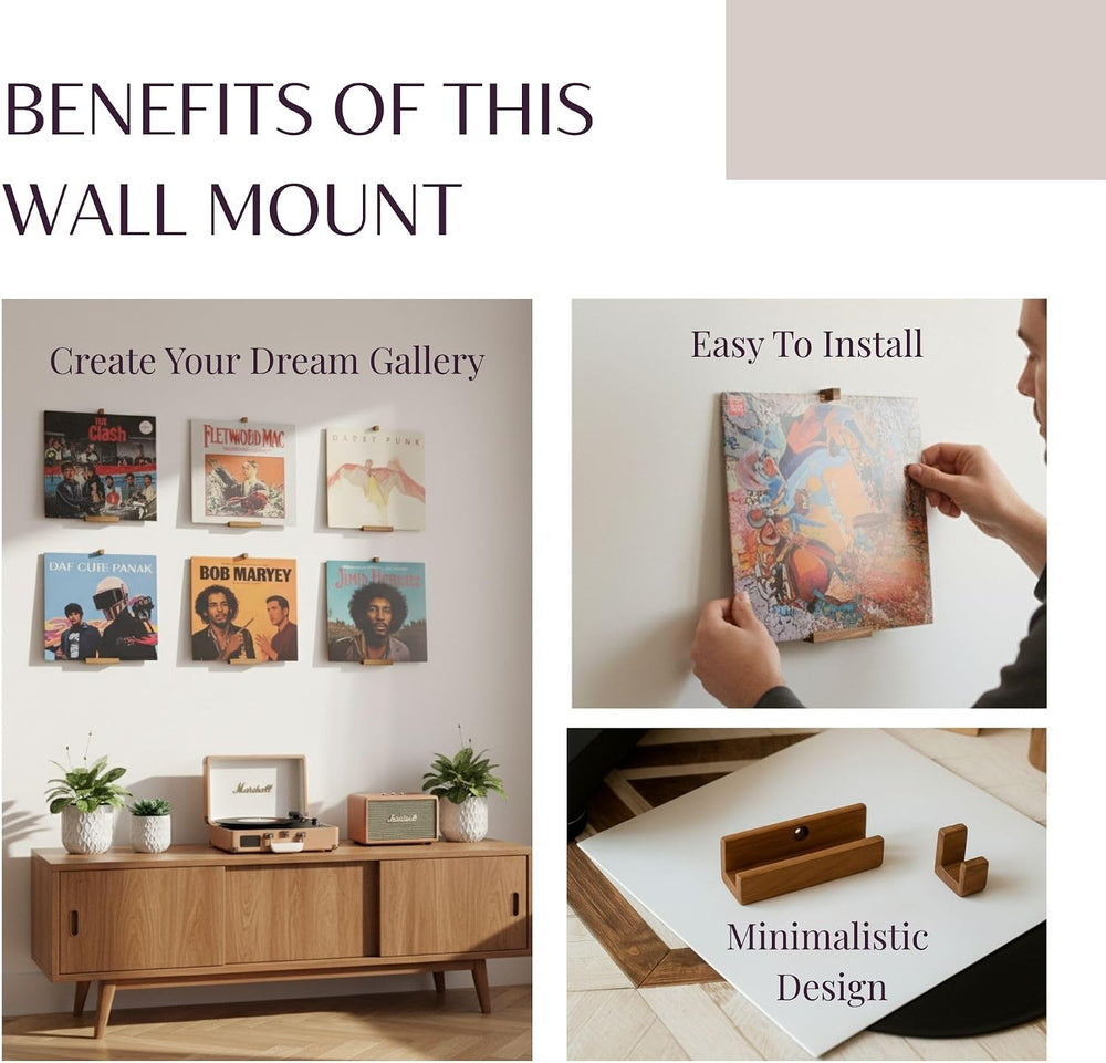 Vinyl Record Wall Mount – Pack of 6 Floating LP Album Display Holders | Pine ...