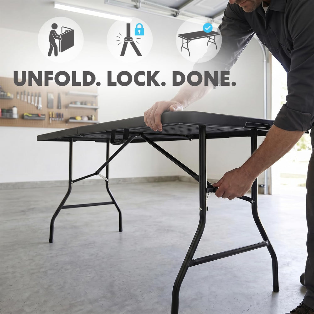 Simpli-Magic 8ft Portable Plastic Folding Table – Indoor & Outdoor Heavy-...