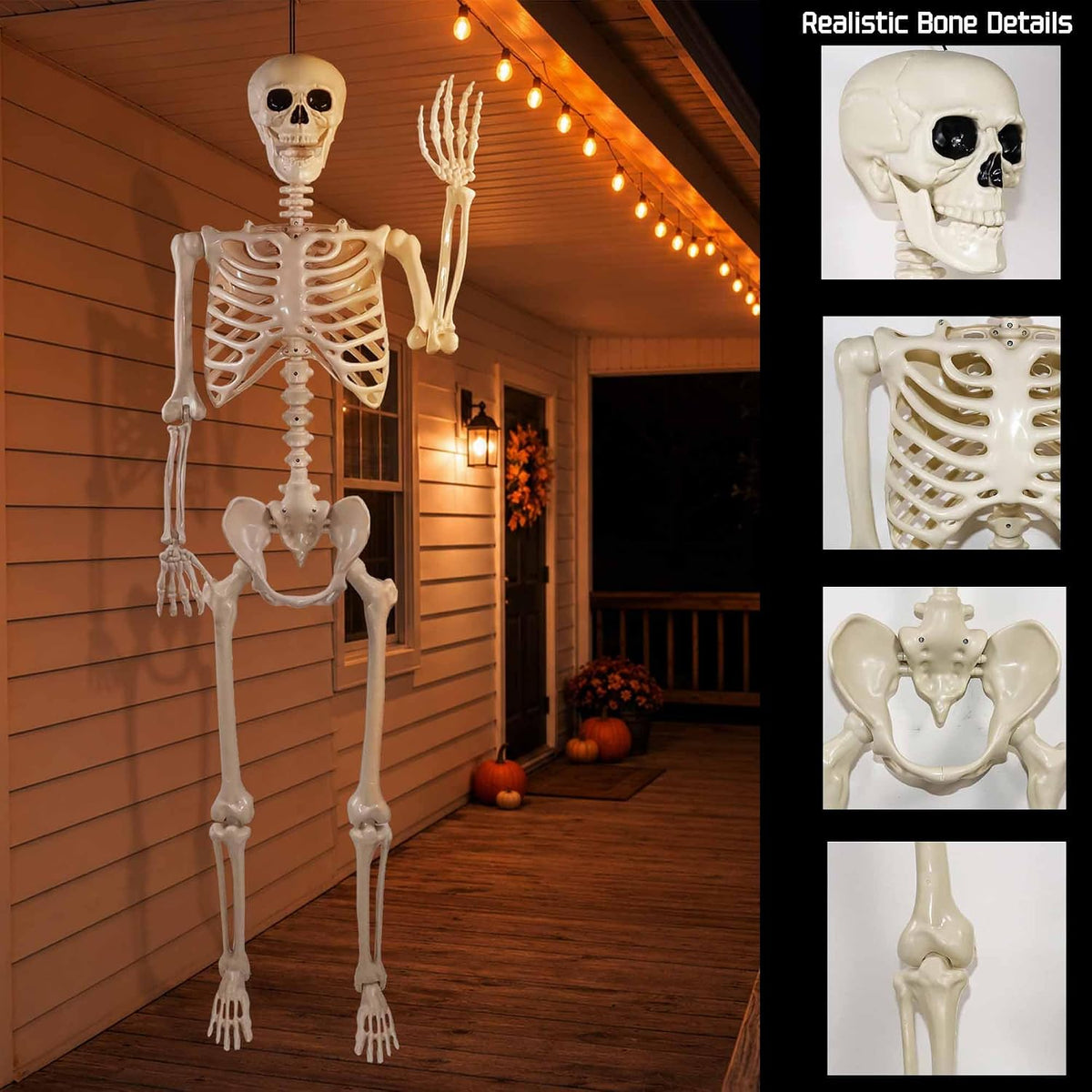 Znorso 5.4ft Halloween Skeleton - Halloween Posable Life Size Skeleton Huma Full Body Realistic Bones with Movable Joints for Halloween Outdoor Decorations