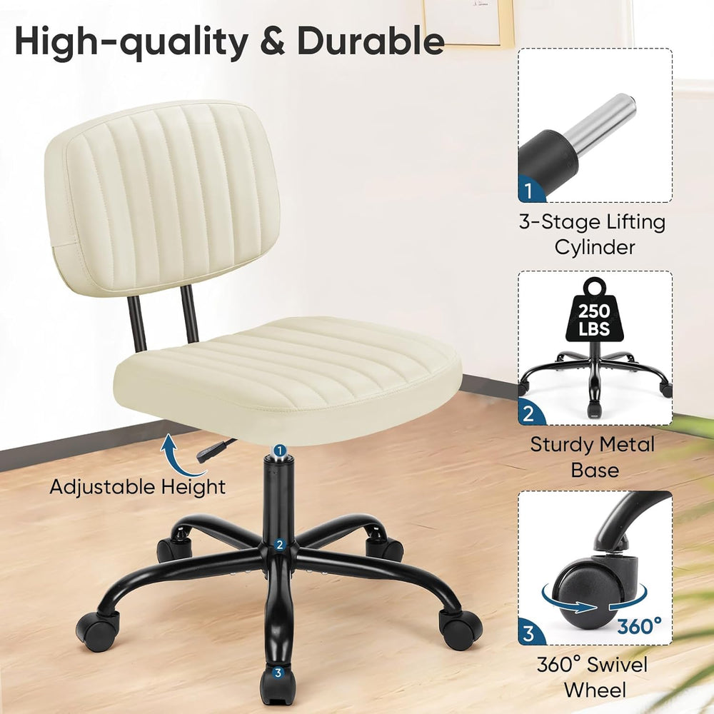 DUMOS Armless Office Chair, Small Home Desk Chair, Lumbar Support