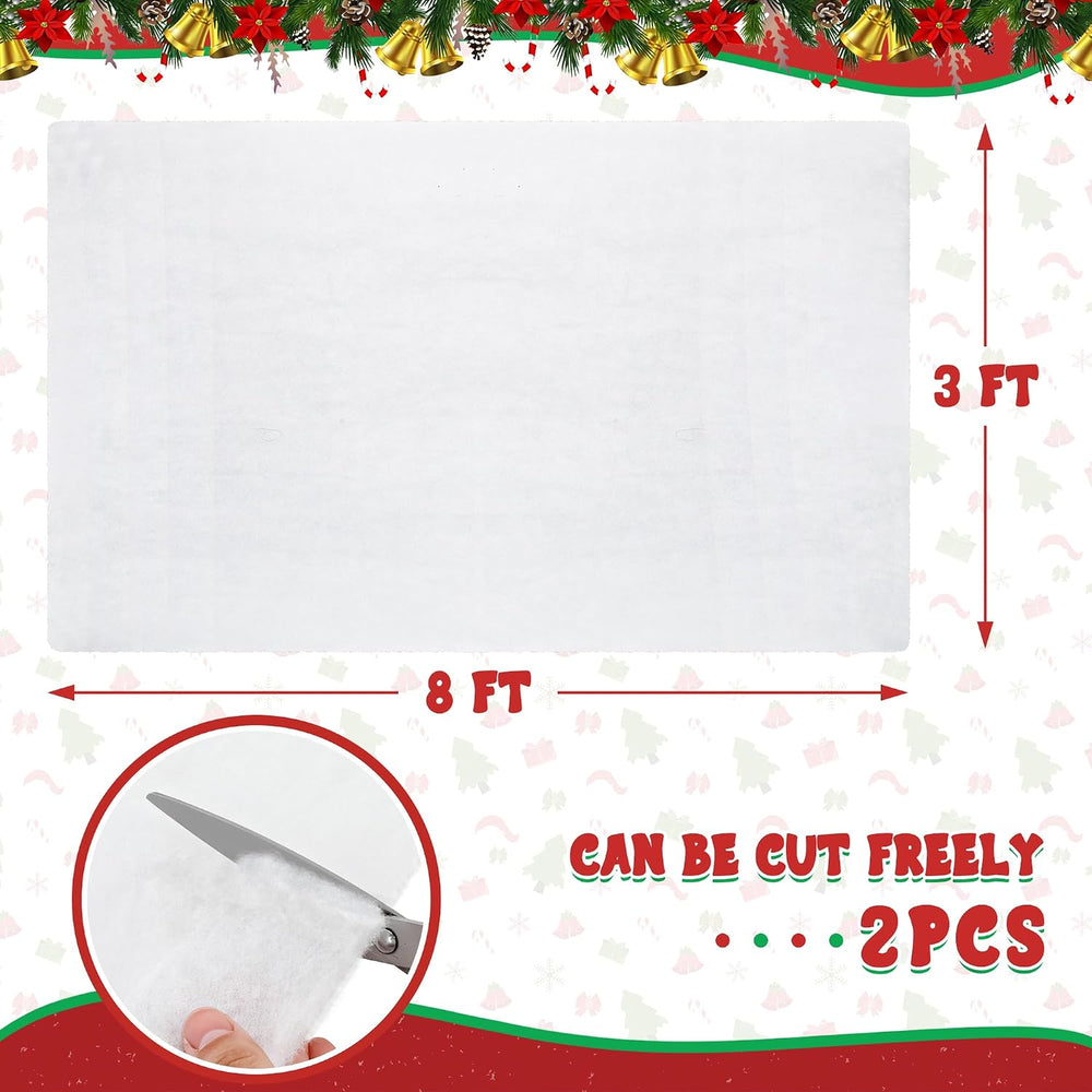 2PCS 3x8FT Thick Fake Snow Blanket for Christmas Tree Base Display Cover