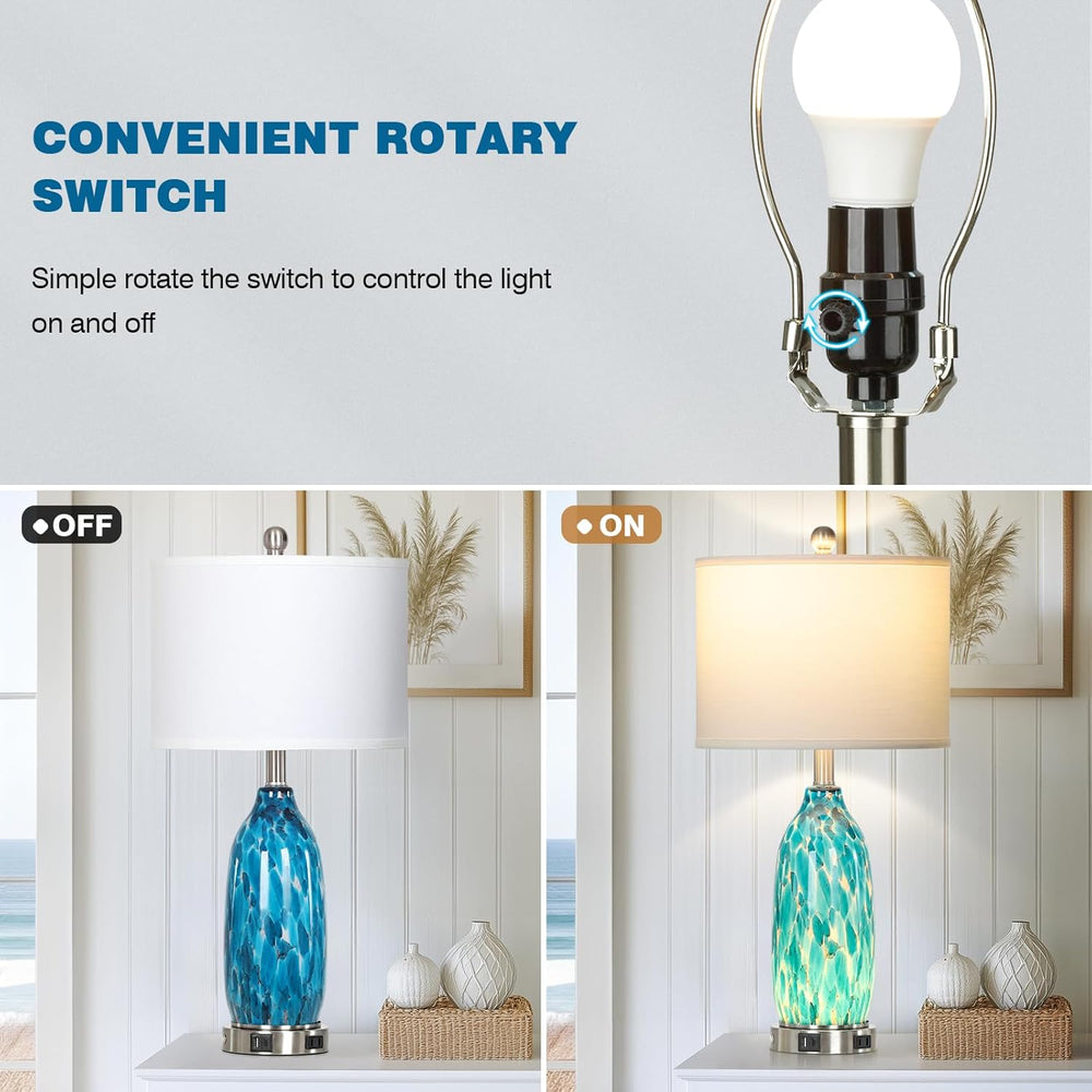 Rinweey 26" Peacock Green Glass Table Lamps Set of 2,Coastal Nautical Be...