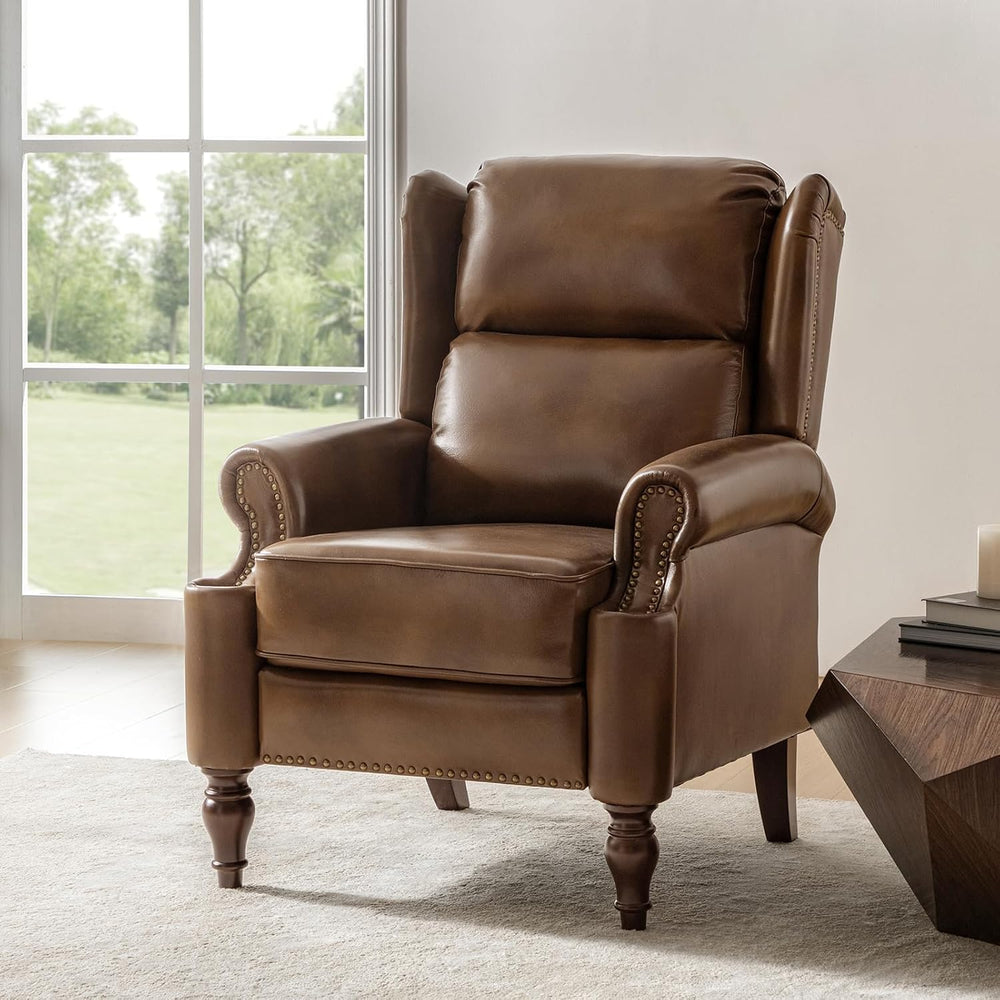 HULALA HOME Genuine Leather Recliner Chair for Living Room, Classic Nailhead ...