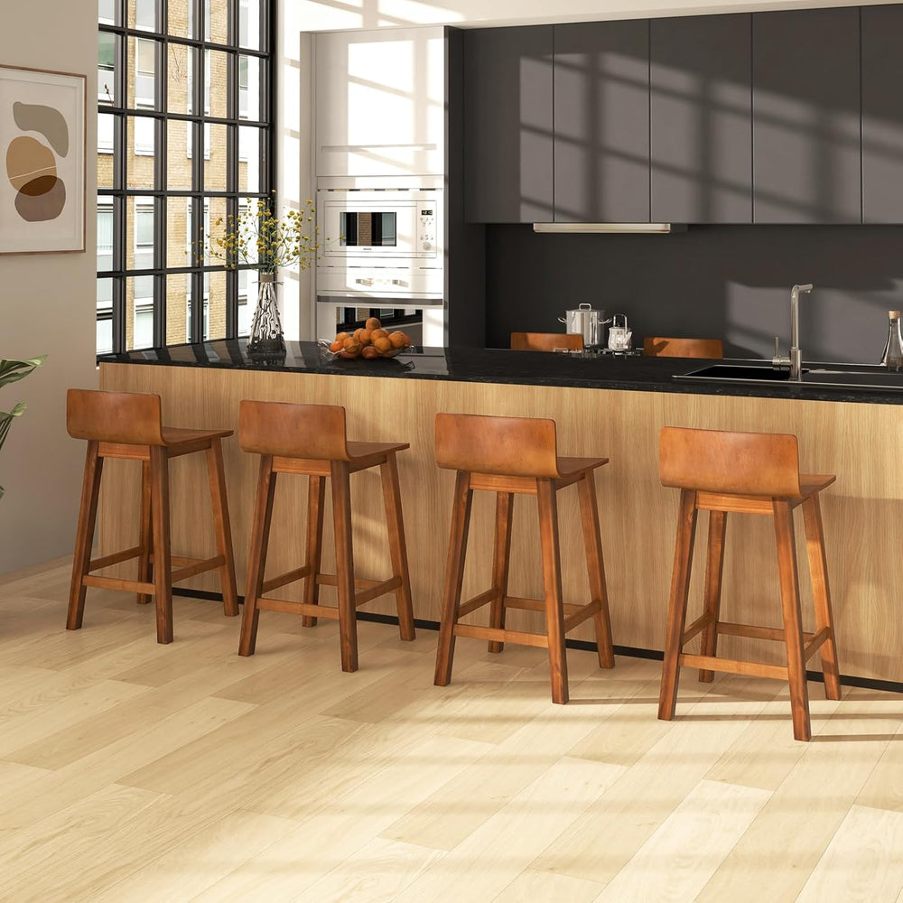 COSTWAY 24.5-inch Solid Wood Bar Stools Set of 4 for Kitchen Island, Brown