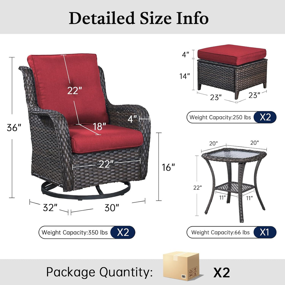 Outdoor Patio Furniture Set-5 Piece Outdoor Swivel Rocker Chairs with Ottoman...