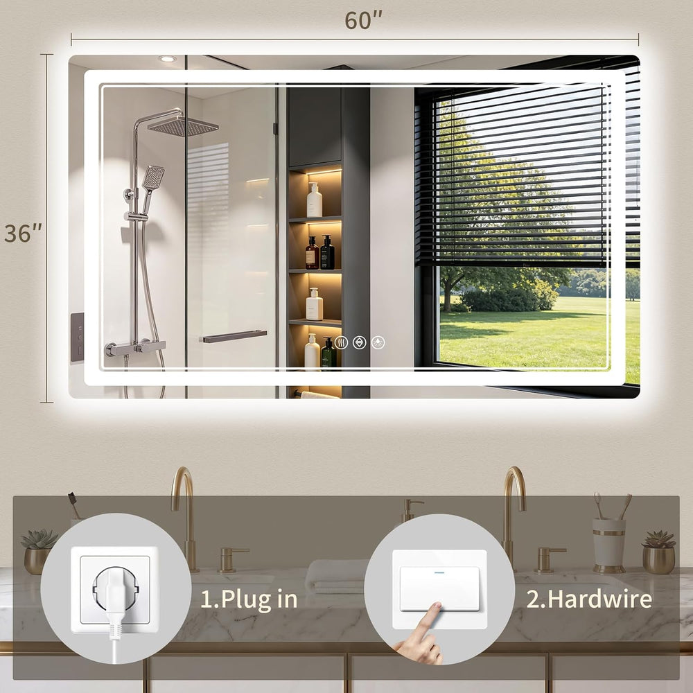 36"x60" LED Bathroom Mirror with Lights, Backlit + Front Lit, Anti-...