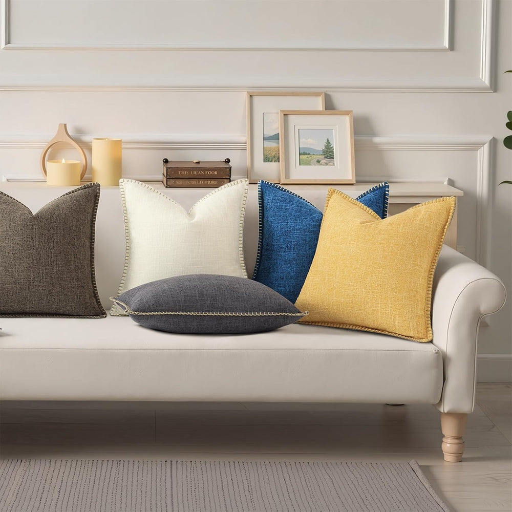 decorUhome Cream Faux Linen Outdoor Throw Pillow Covers 26x26 Set of 2