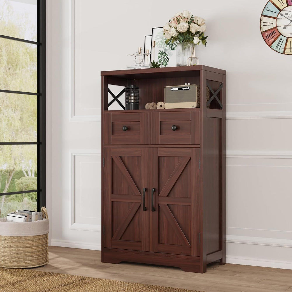 Farmhouse Accent Storage Cabinet with Drawers, Small Kitchen Pantry Cabinet