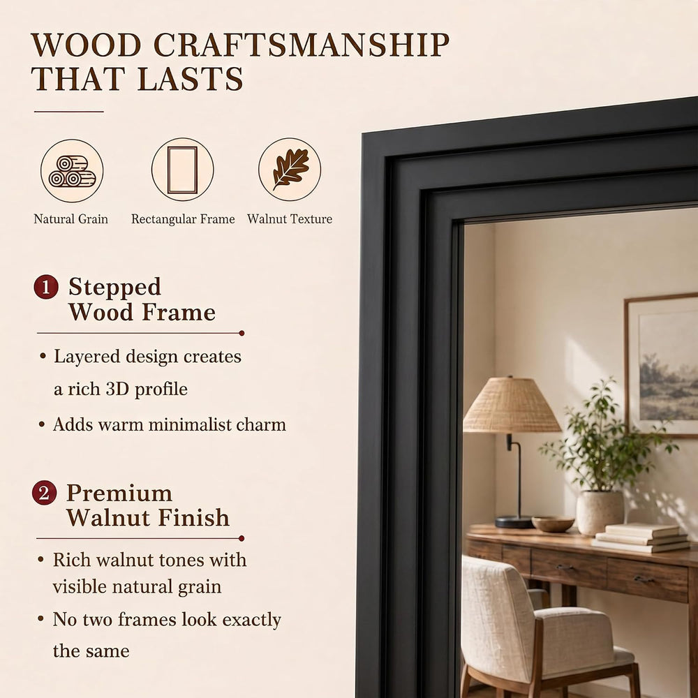76"x34" Full Length Mirror, Large Wood Floor Mirror, Black