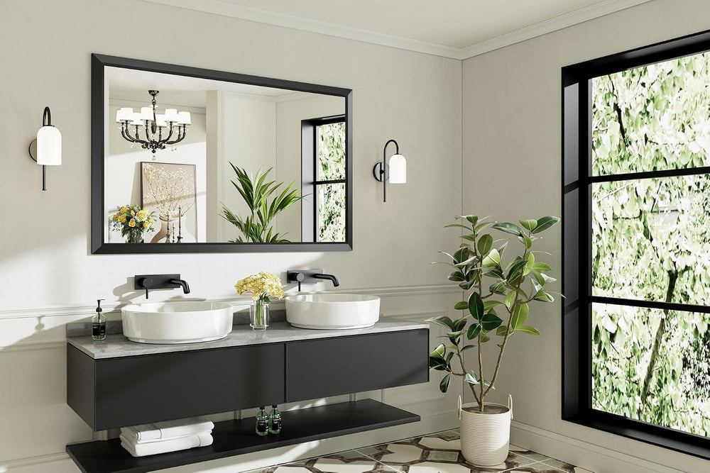 Briivue Black Metal Framed Bathroom Wall Mirror, 55x36 Inch
