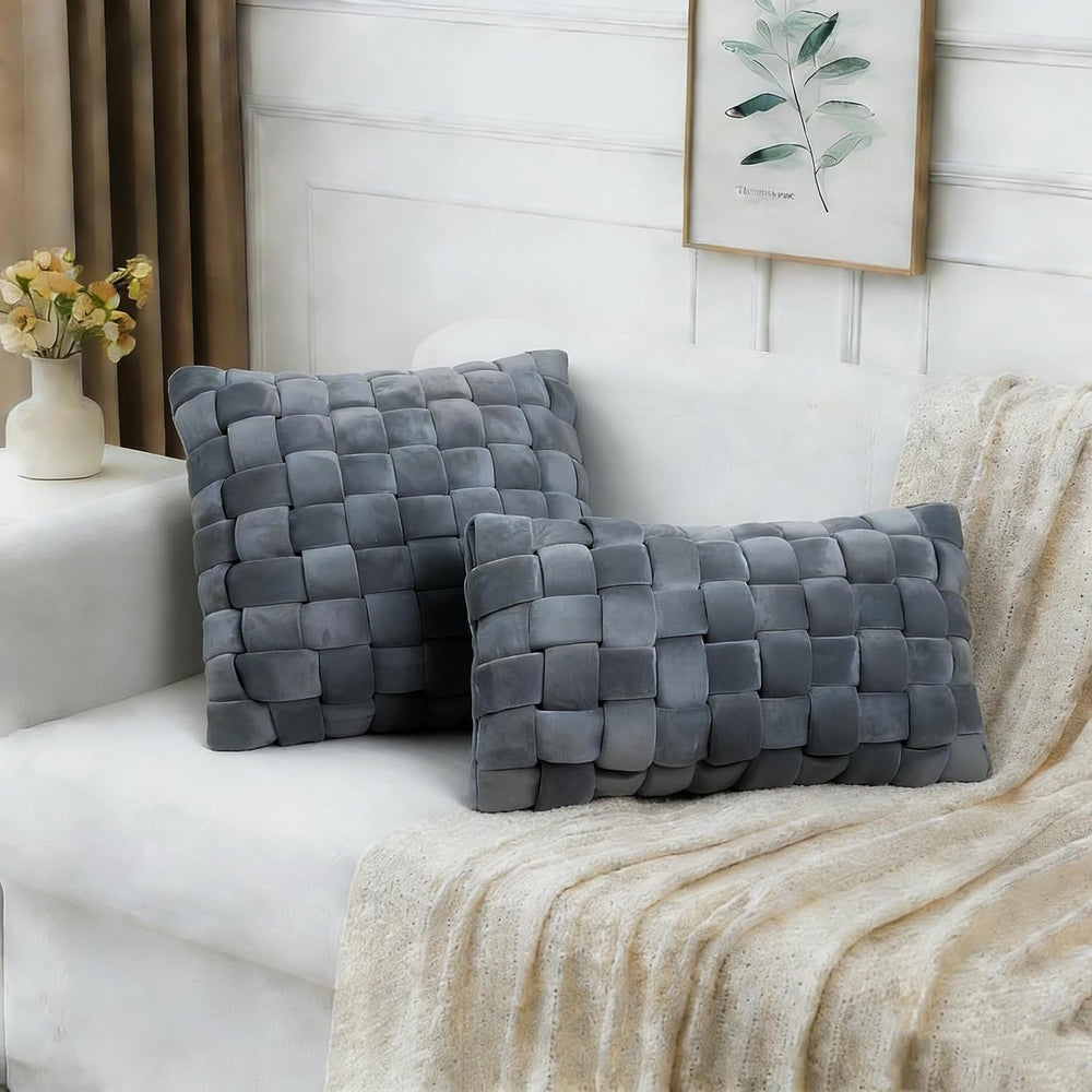 Velvet Decorative Throw Pillow with Insert,18x18 Inch Knotted Square Accent P...