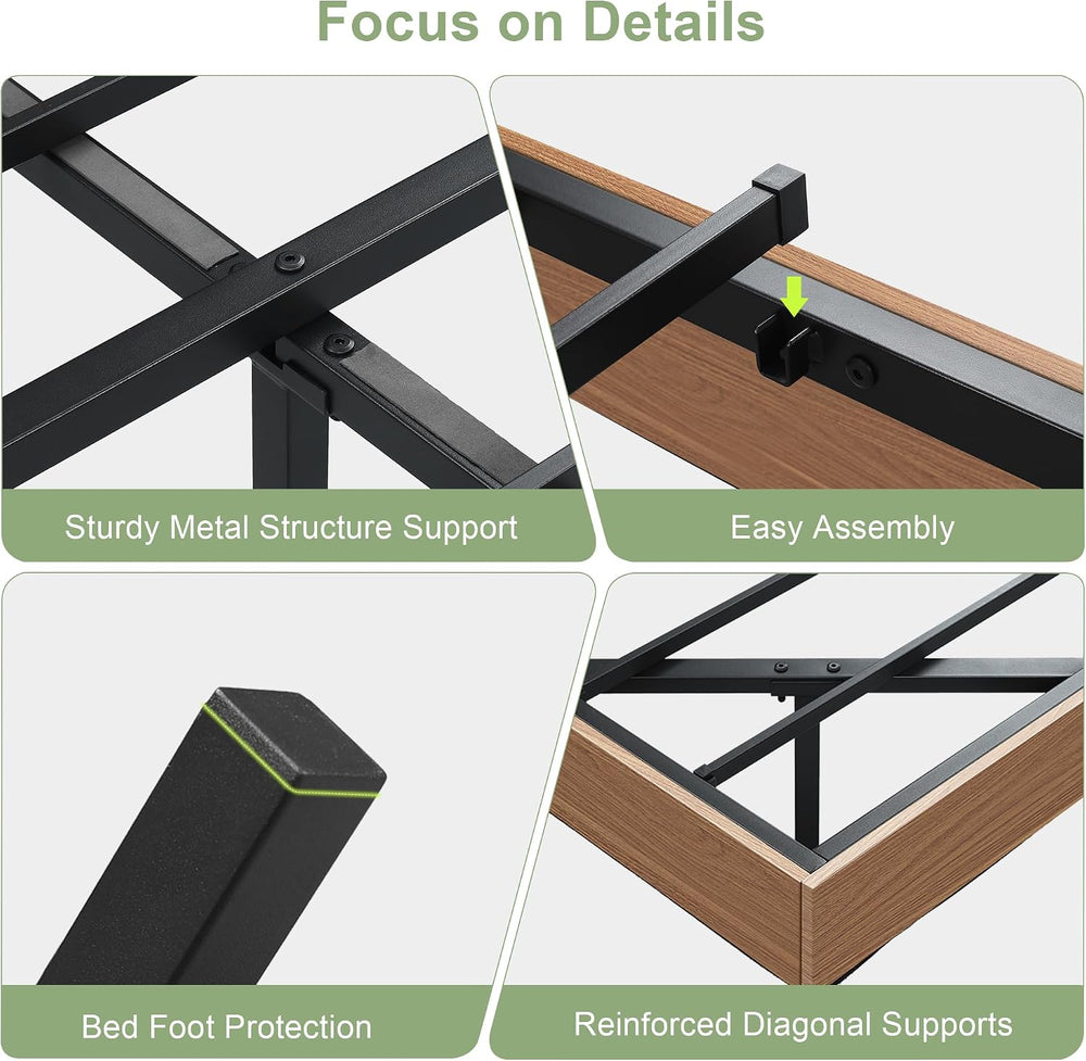 Feonase Floating Bed Frame Full with Led Lights and Charging Station, Wood Fu...