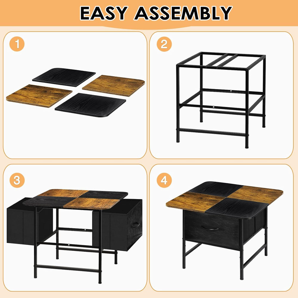 Small Coffee Table for Living Room,Storage Coffee Table with 2 Drawer,Black