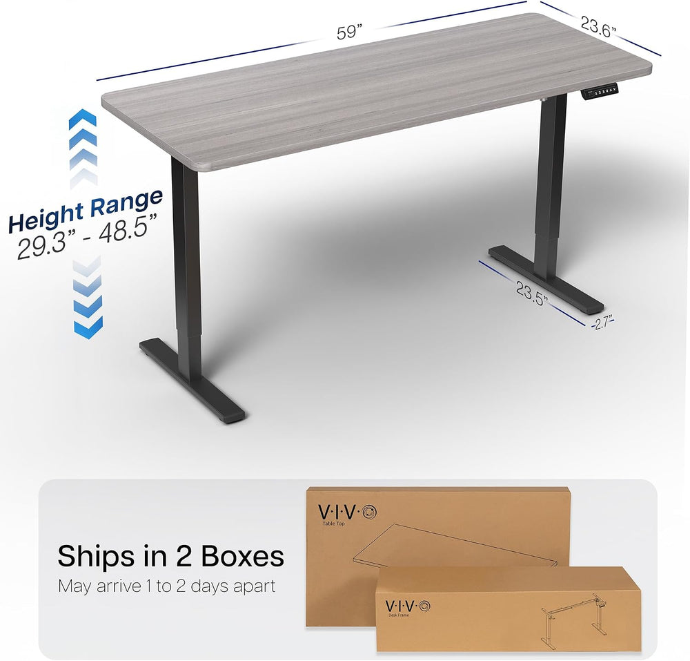 VIVO Electric Standing Desk, Solid 1-Piece 60" x 24" Dark Gray Top
