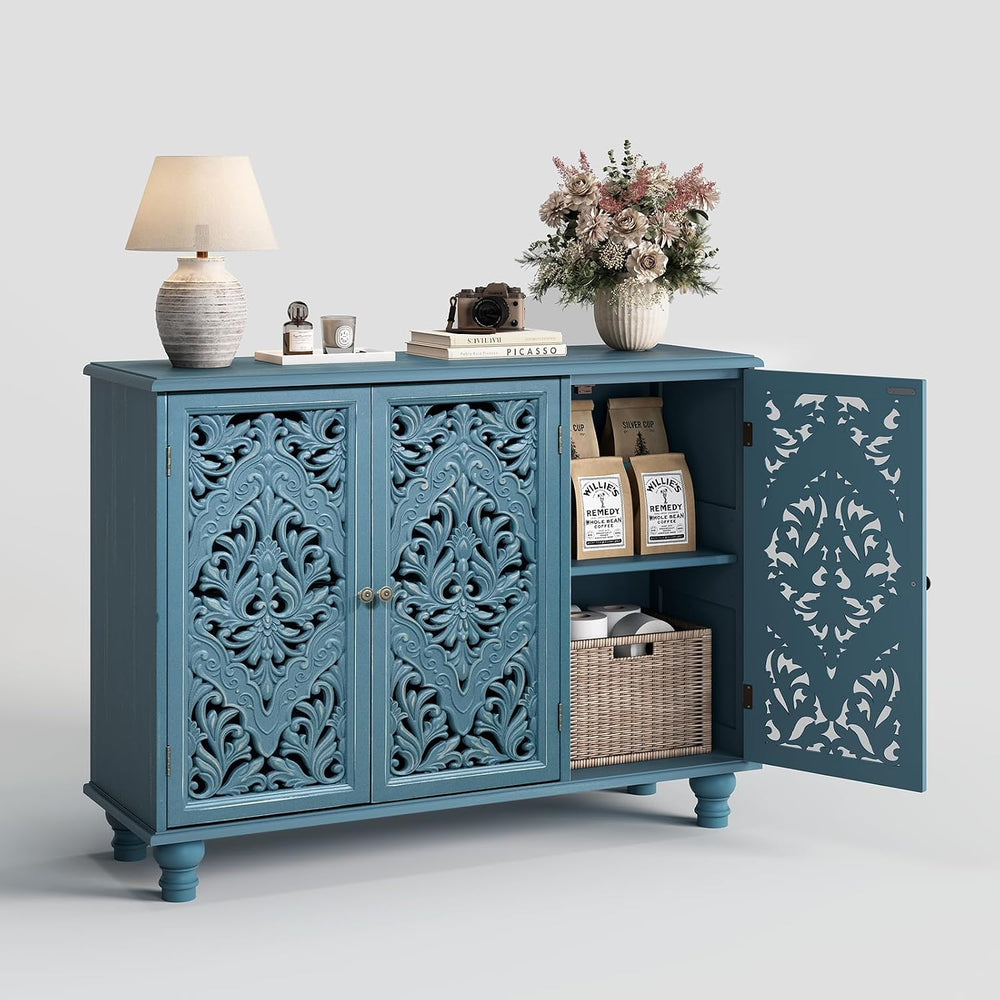 JOINICE 42.5" Accent Storage Cabinet with 3 Doors for Living Room,Blue