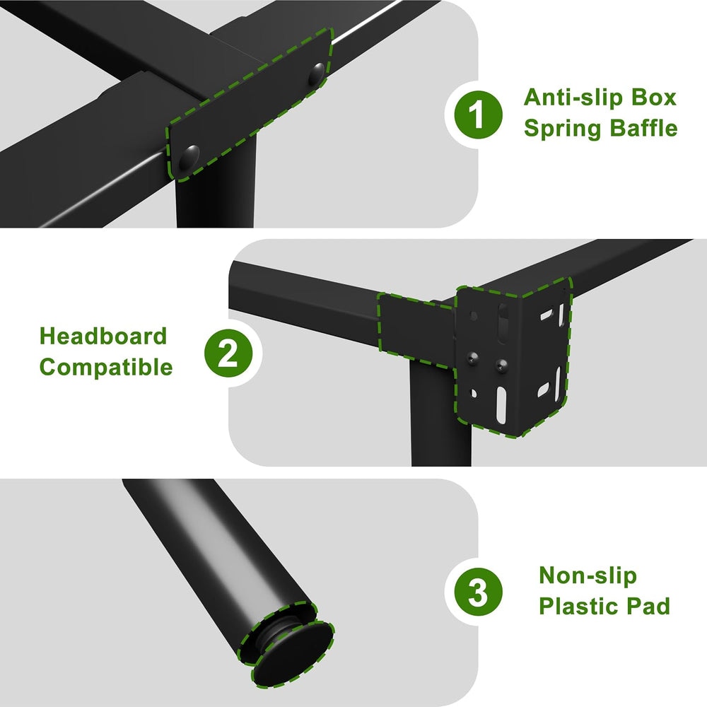 EMODA 7 Inch Queen Bed Frame for Box Spring and Mattress, Black