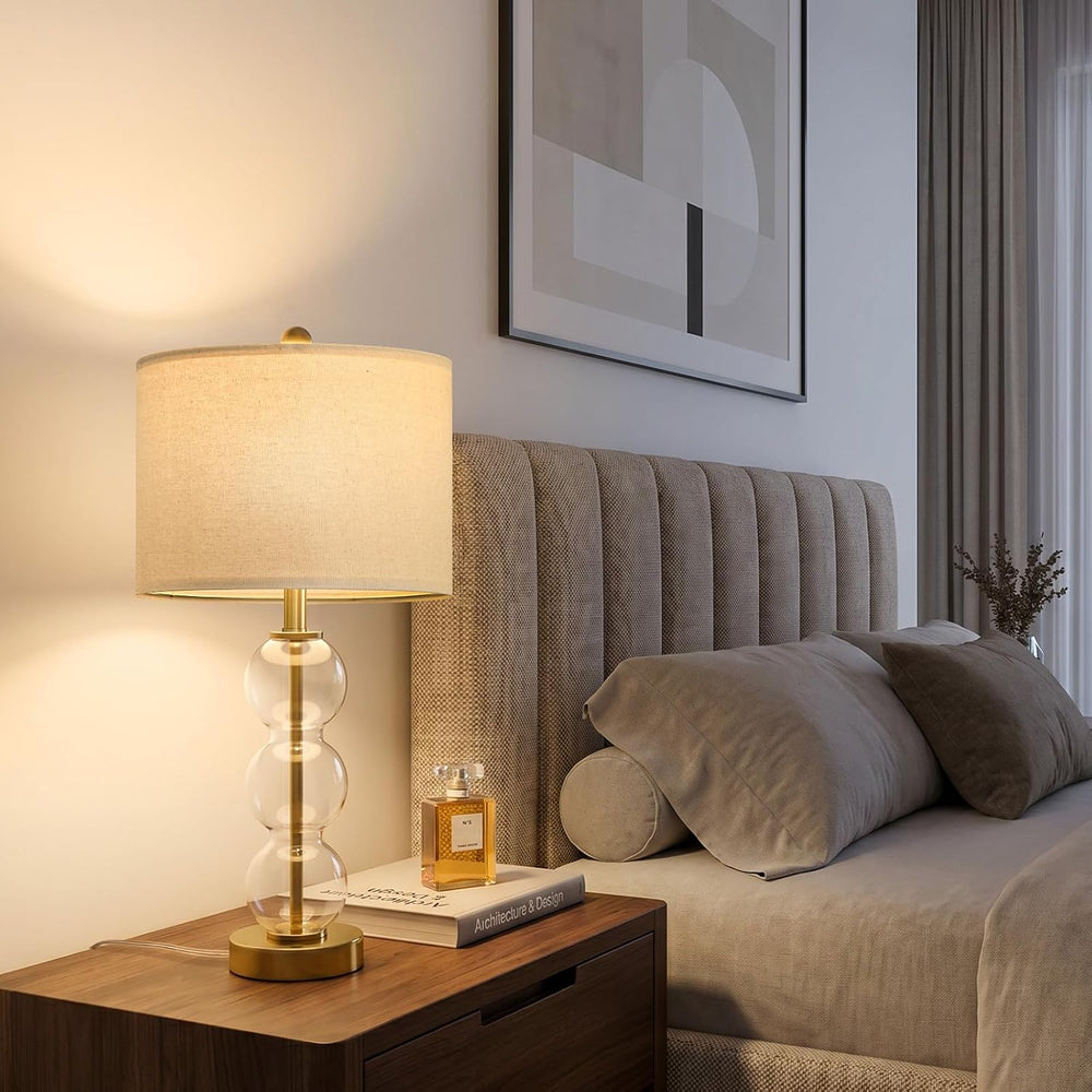 Oneach 25" Glass Table Lamps Set of 2, Gold Modern Table Lamps with USB ...