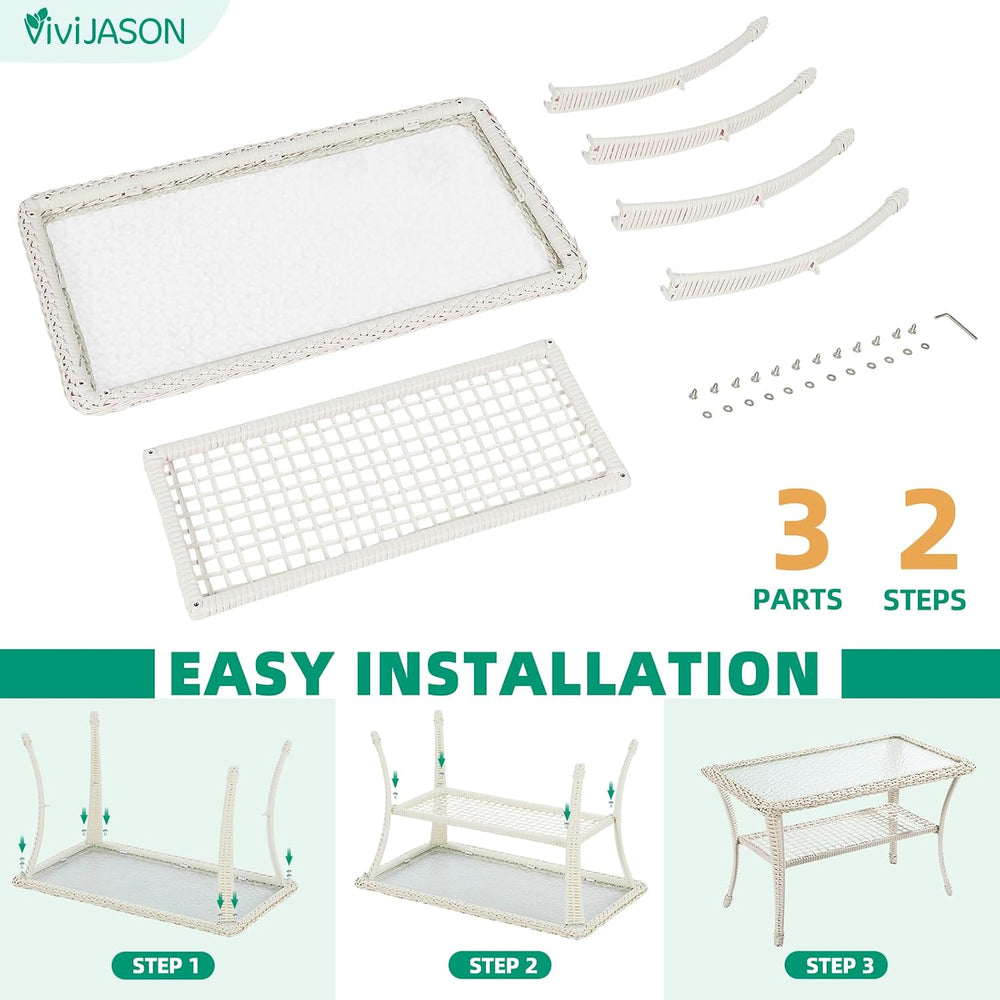VIVIJASON Outdoor Wicker Coffee Table, All-Weather Rattan Patio Coffee Table ...