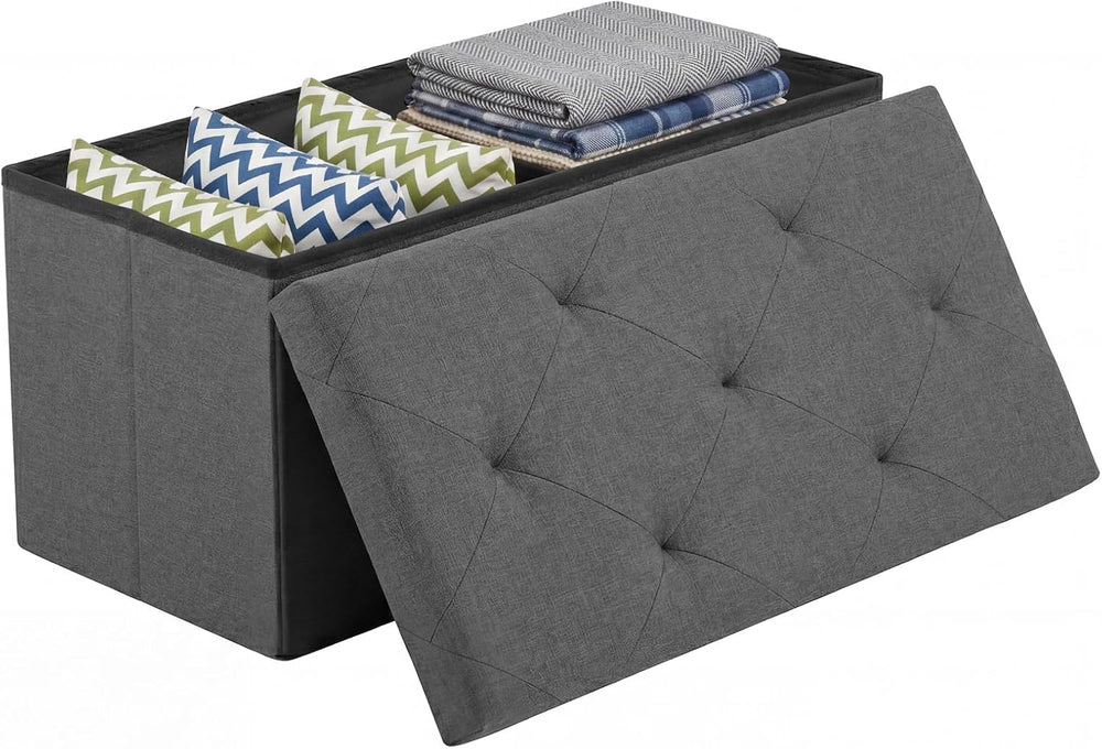 DUMOS 30 Inch Foldable Storage Ottoman Bench, Gray Ottoman with Storage
