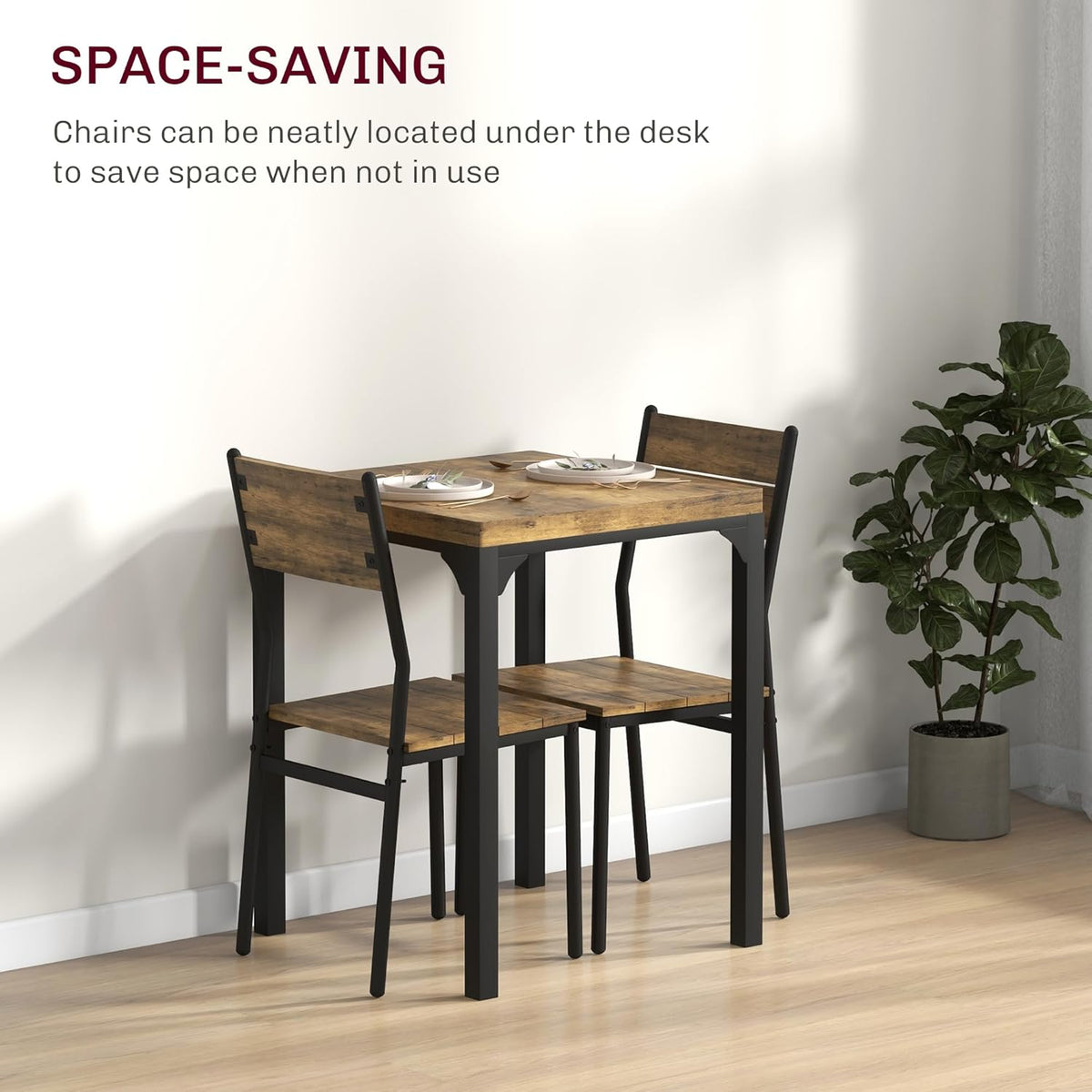 HOMCOM Dining Table Set for 2, Dining Room Set, 3 Piece, Rustic Brown