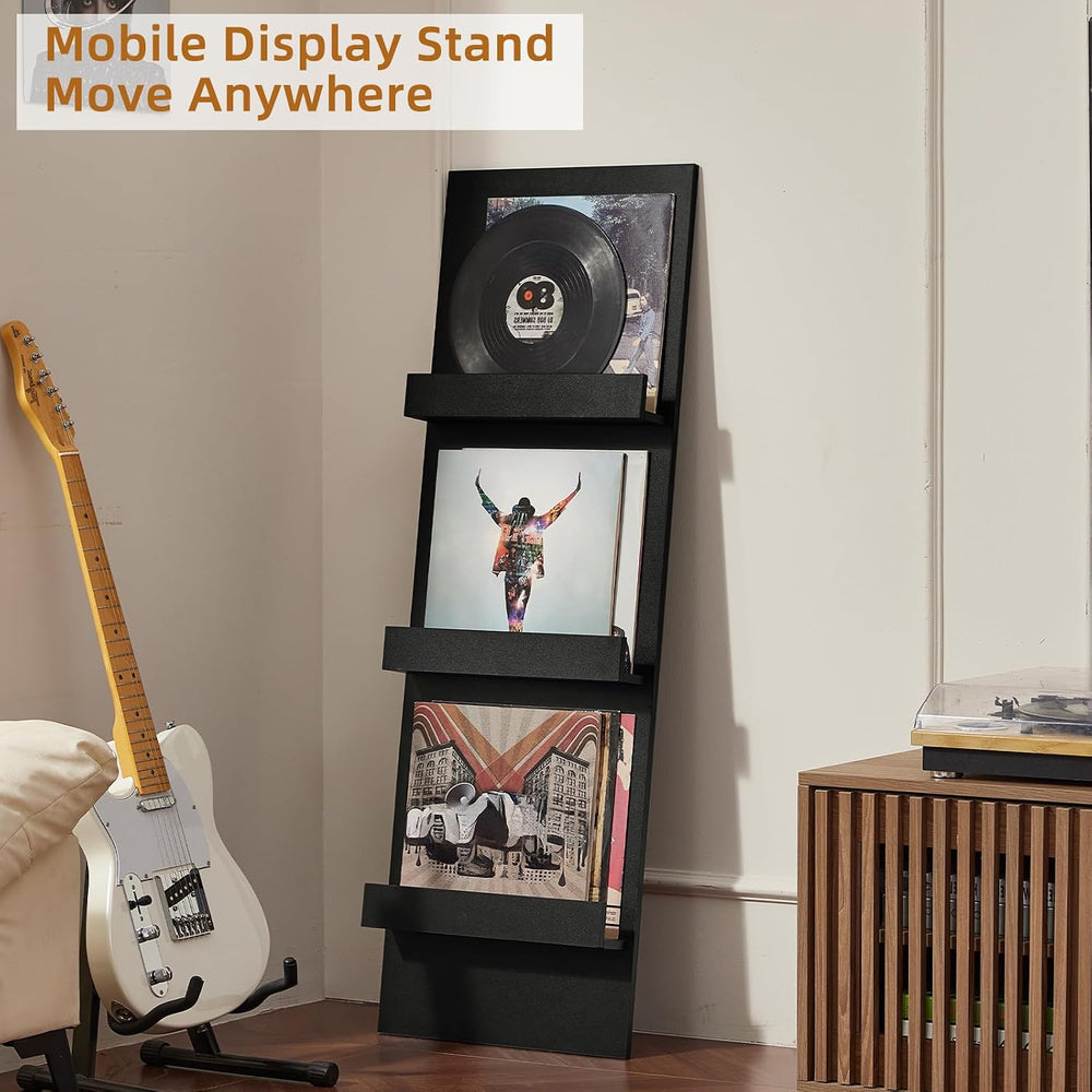 LELELINKY Wall-Leaning Vinyl Record Holder Set of 2 with 3 Tier Display Shelf...