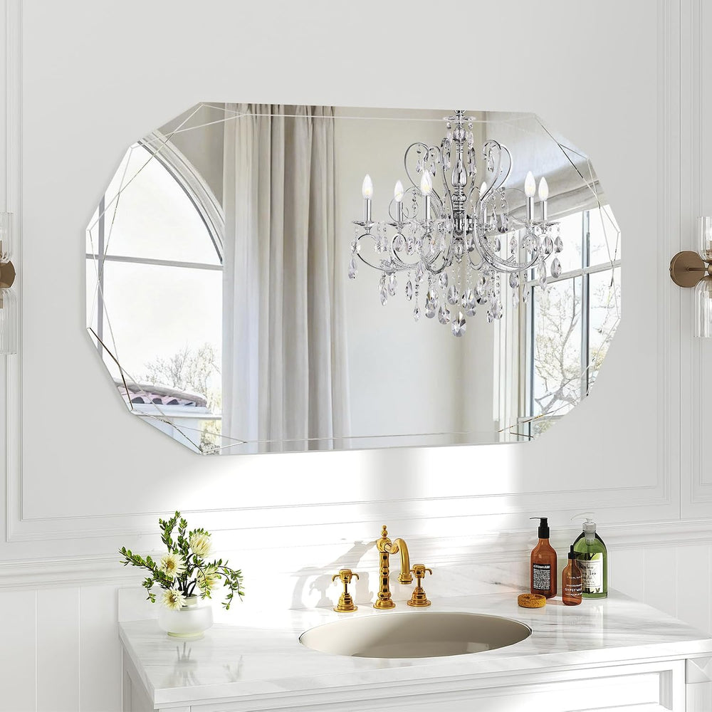 Krymnar 48 x 30 Inch Beveled Oval Bathroom Mirror, Frameless Wall Mirror