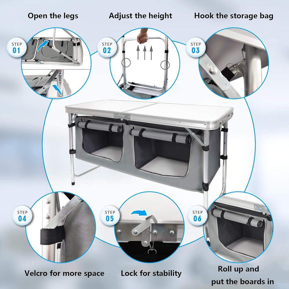 CampLand Folding Camping Table with Storage Organizer, Adjustable Height