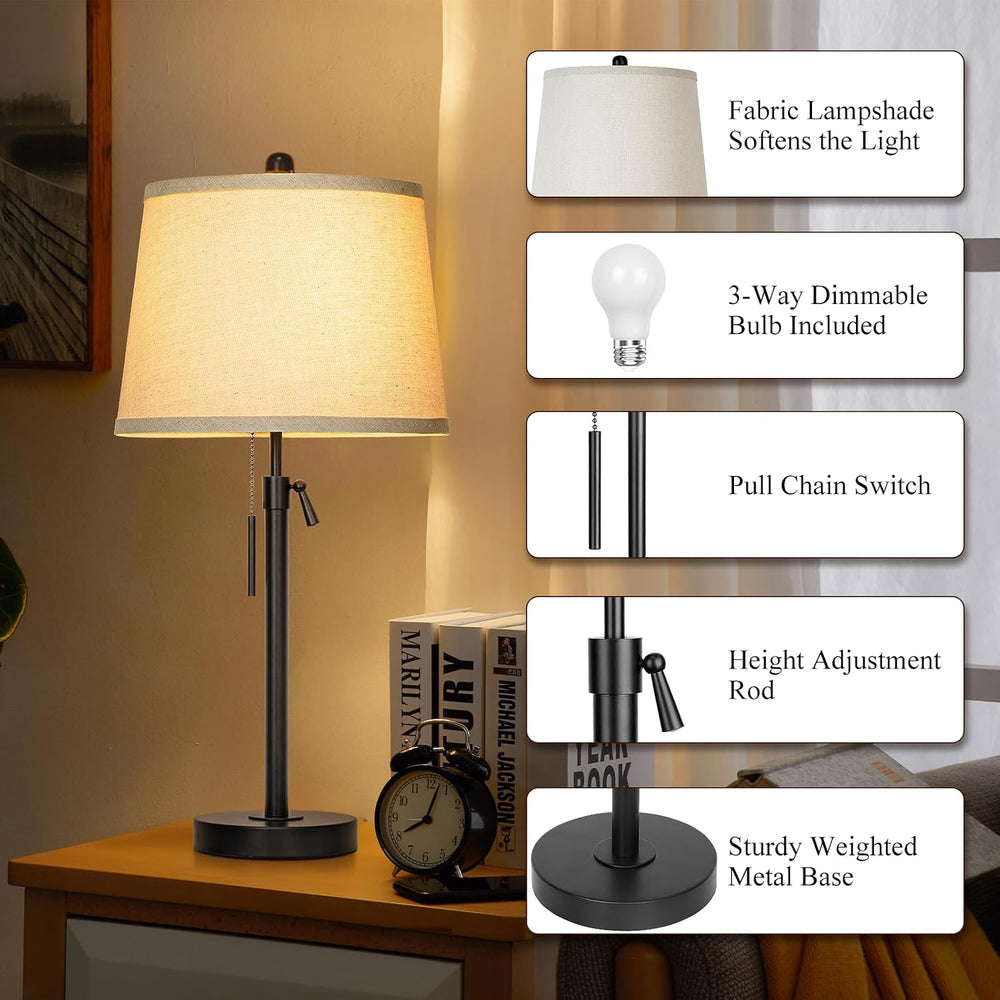 Black Single Table Lamp for Living Room Bedroom 22 to 30" Adjustable Height