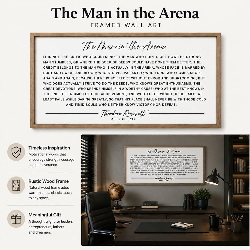 flangairy 32.3"x 16.5" The Man in The Arena Wall Art Framed, Office...