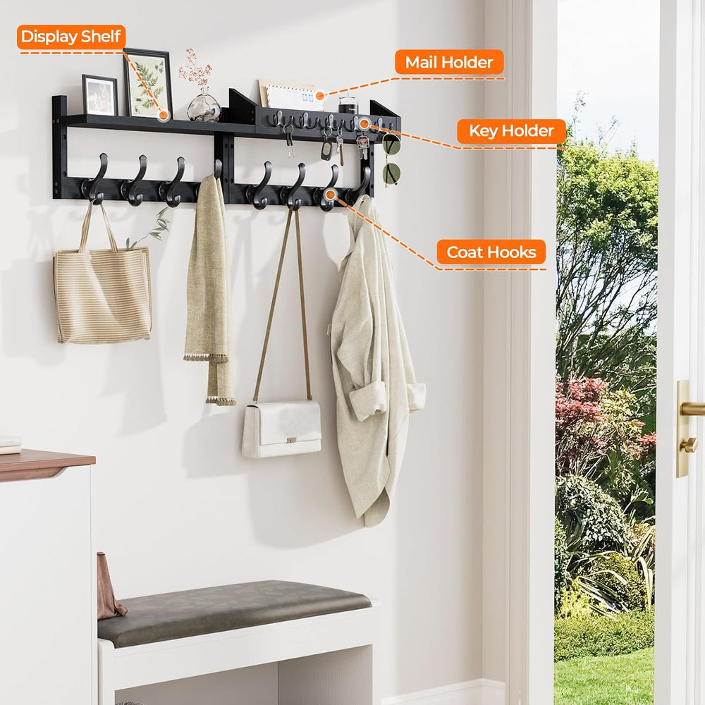Evermagin 35" Coat Rack Wall Mount with Shelf & 13 Hooks, Entryway, ...