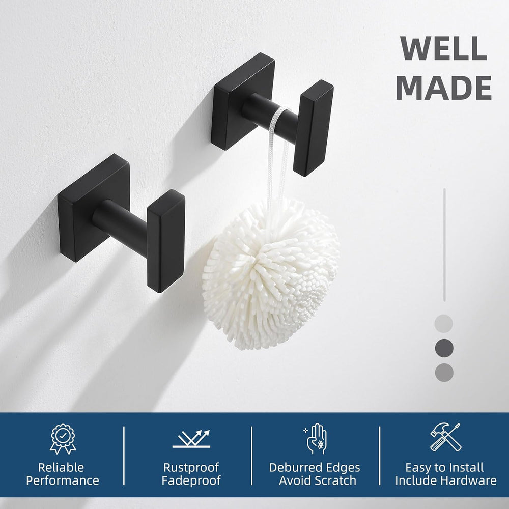 Angle Simple Towel Hooks Matte Black, Robe Hand Towel Holder, 4 Pack
