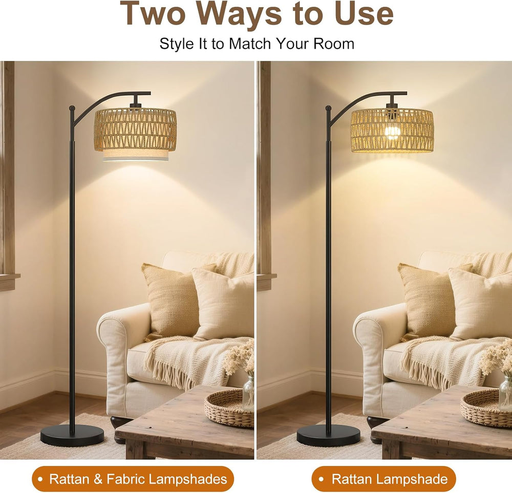 Boho Rattan Lamp Shade, 12.6" Top x 12.6" Bottom x 7.68" High,...