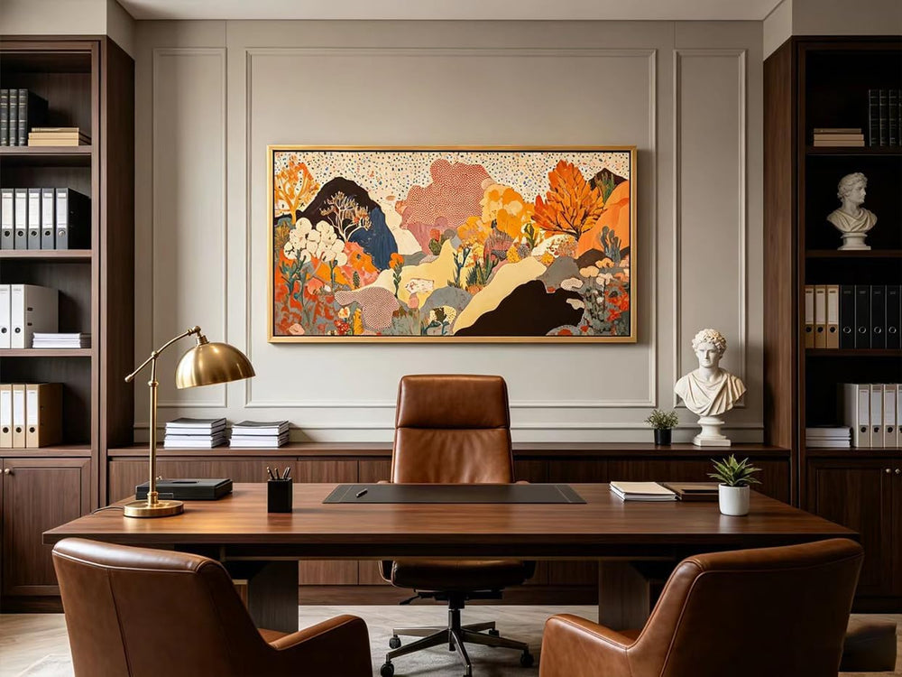 Large Framed Boho Mountains Wall Art Abstract Landscape Canvas Wall Decor