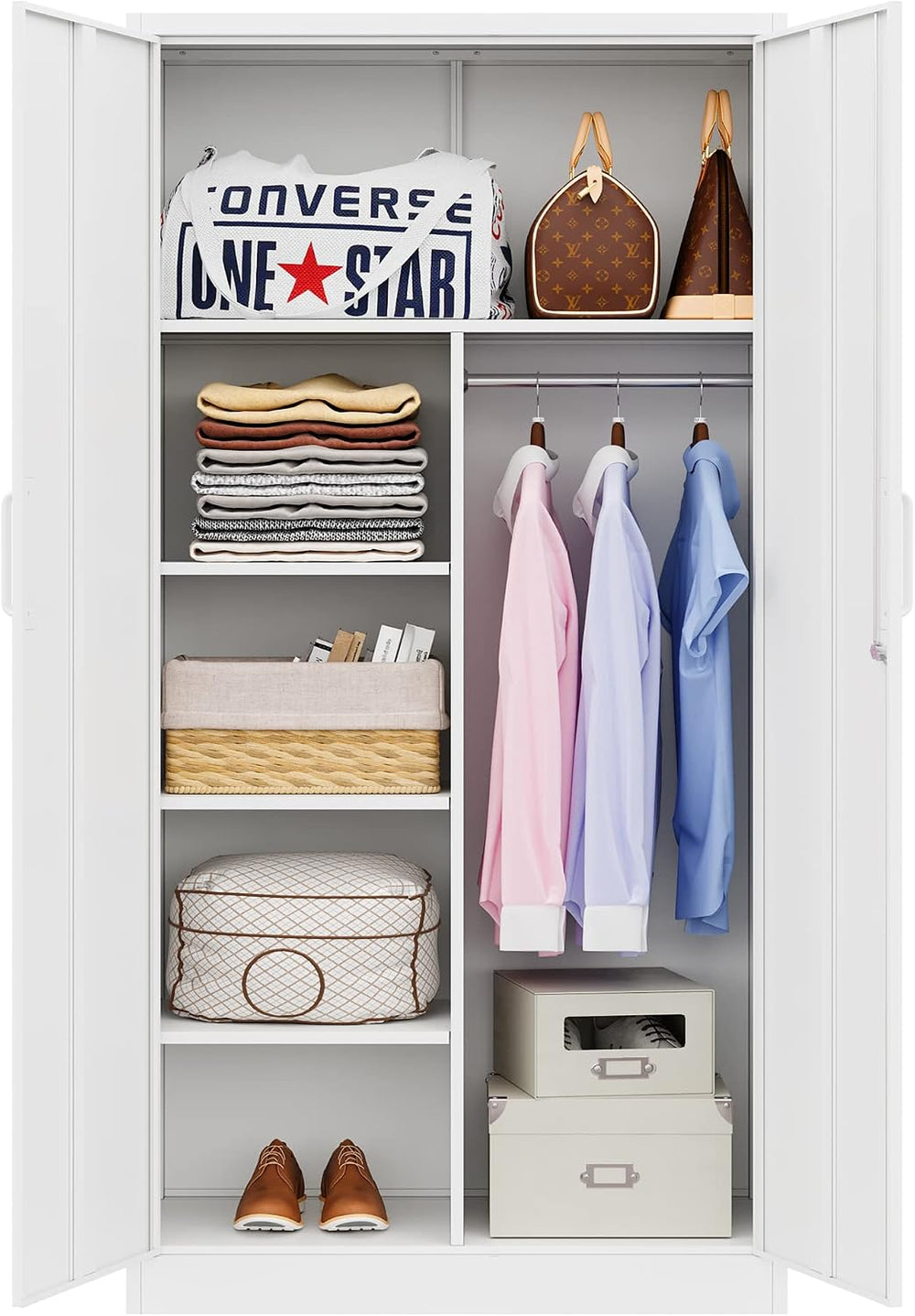MIIIKO Steel Wardrobe, 72" Combination Storage Cabinet with Clothes Rod ...