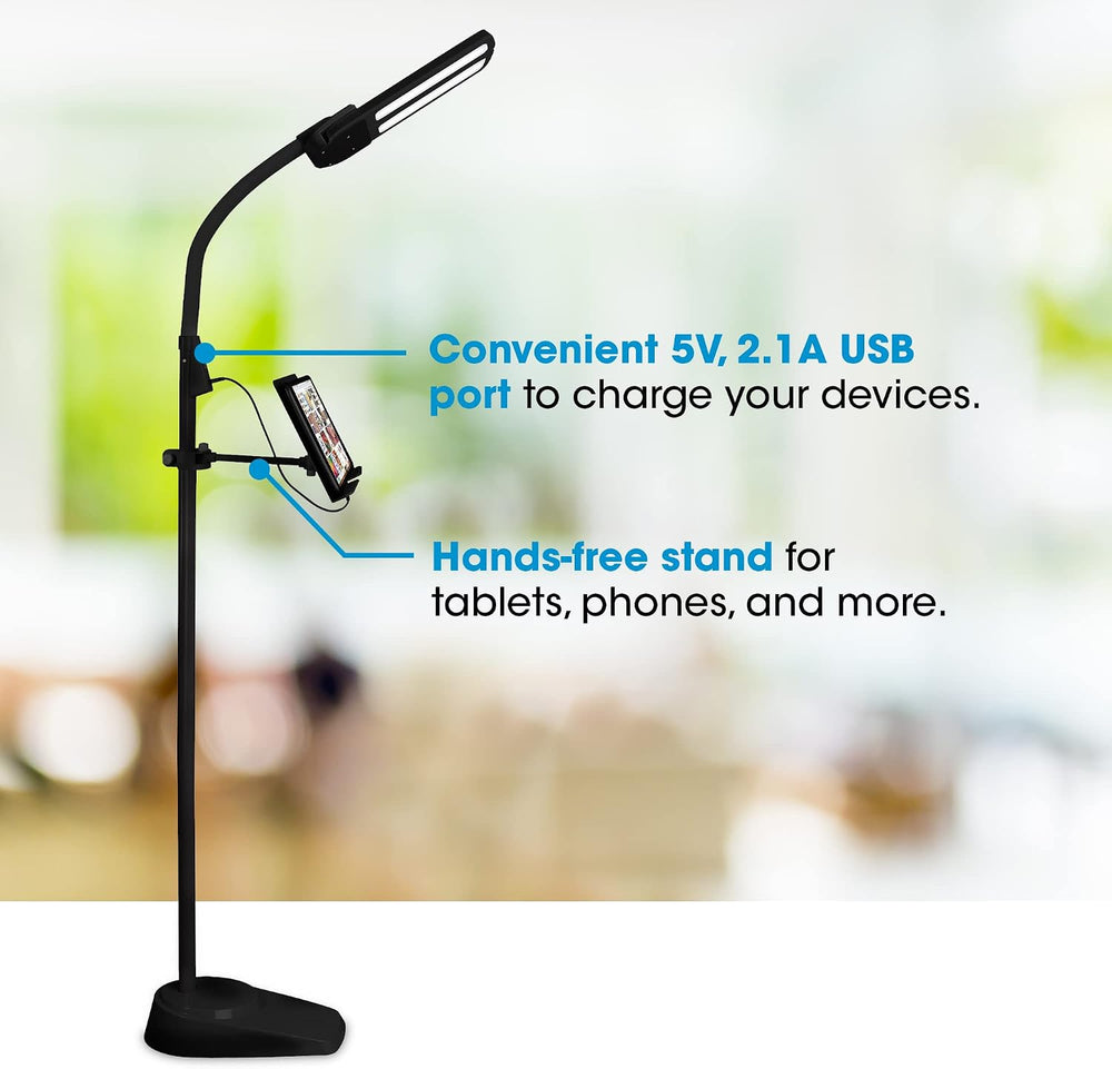 OttLite Dual Shade LED Floor Lamp with Adjustable Stand, Black