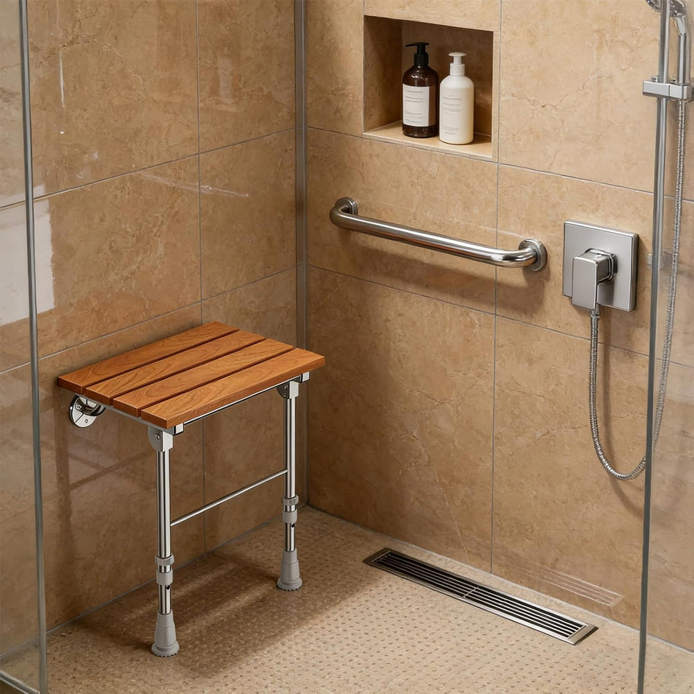 Folding Shower Seat Wall Mounted, Teak Wood
