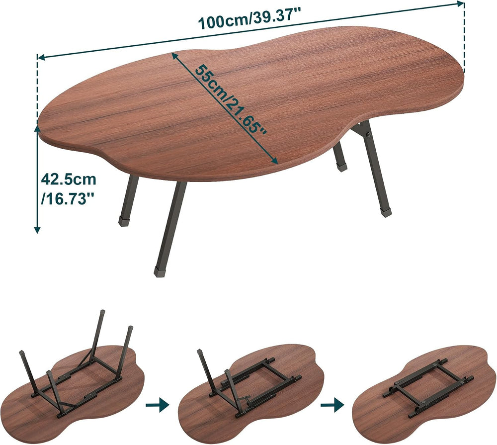 Foldable Coffee Table Cloud Shape Portable for Small Spaces,Walnut