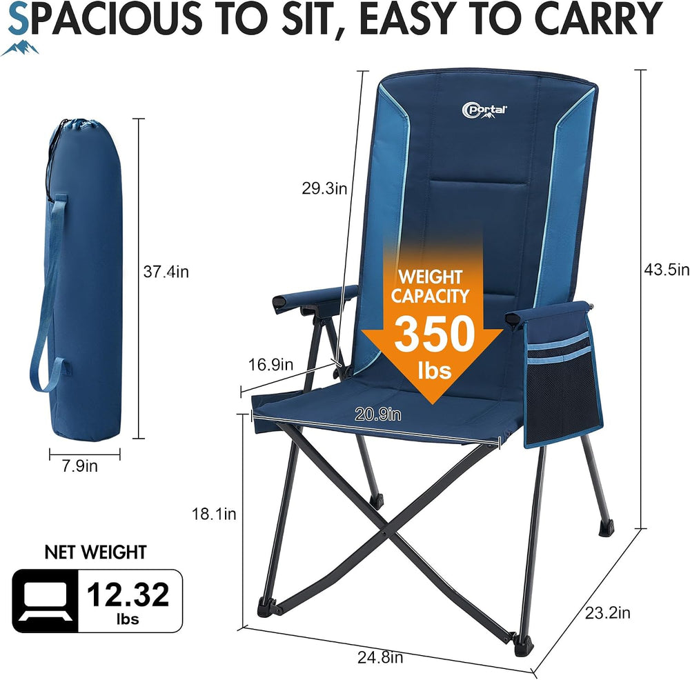 Portal Reclining Camping Chair High Back, 3-Position Hard Armrests, 350 lbs