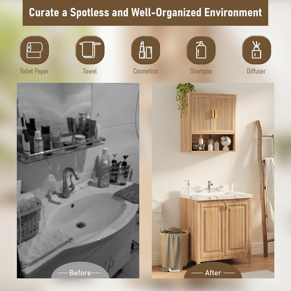 Bathroom Wall Storage Cabinet, Medicine Cabinet with Adjustable Wood Shelf &a...