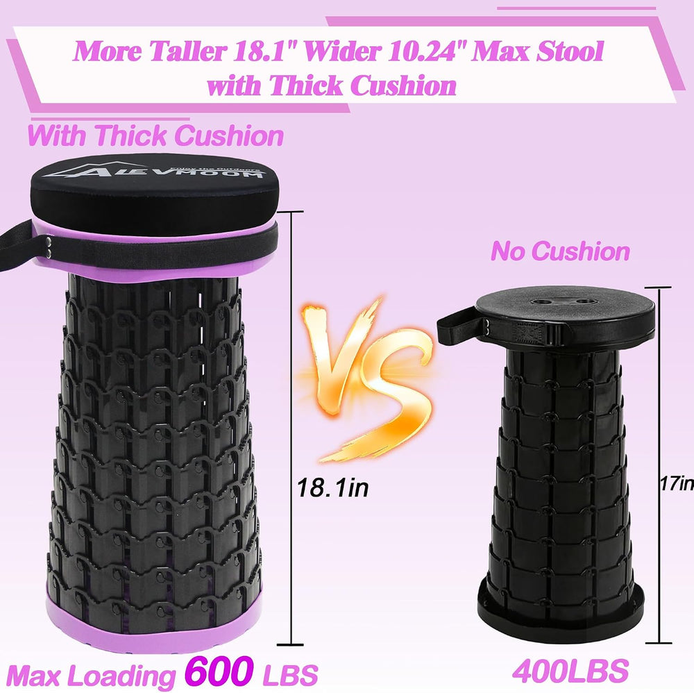 ALEVMOOM 2026 Collapsible Stool with Thick Cushion, H18.1 D10.24 Portable Tel...