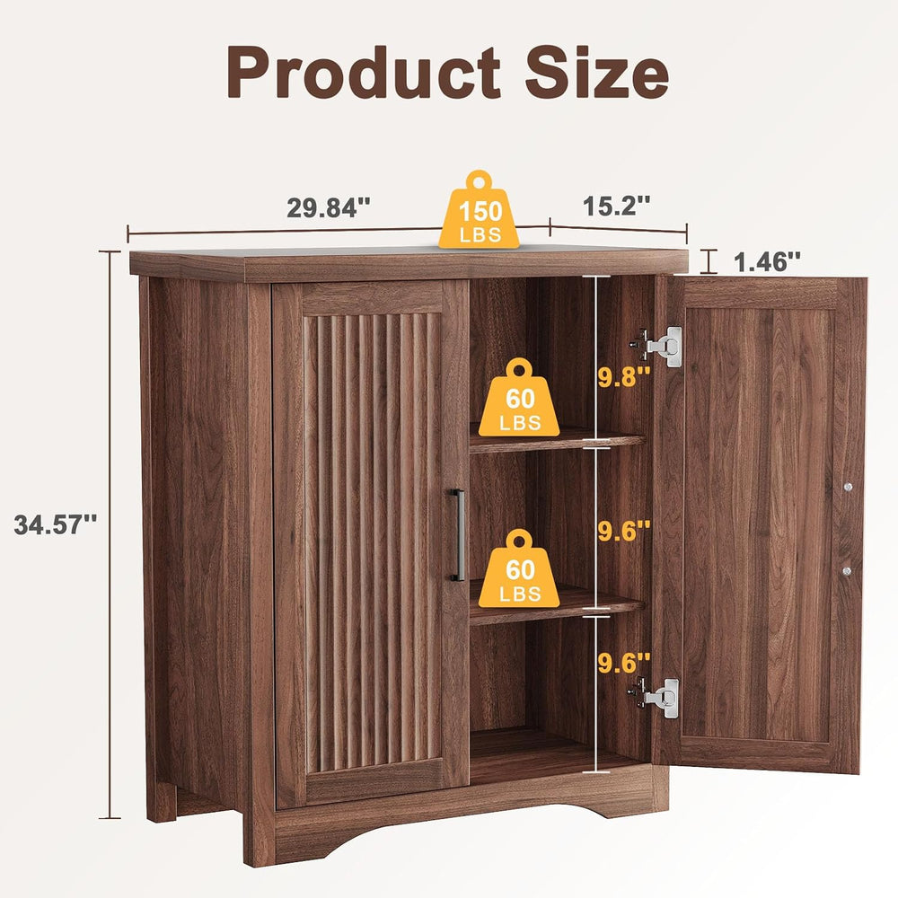 Memobarco Fluted Sideboard Buffet Cabinet with Storage 29.84",Walnut