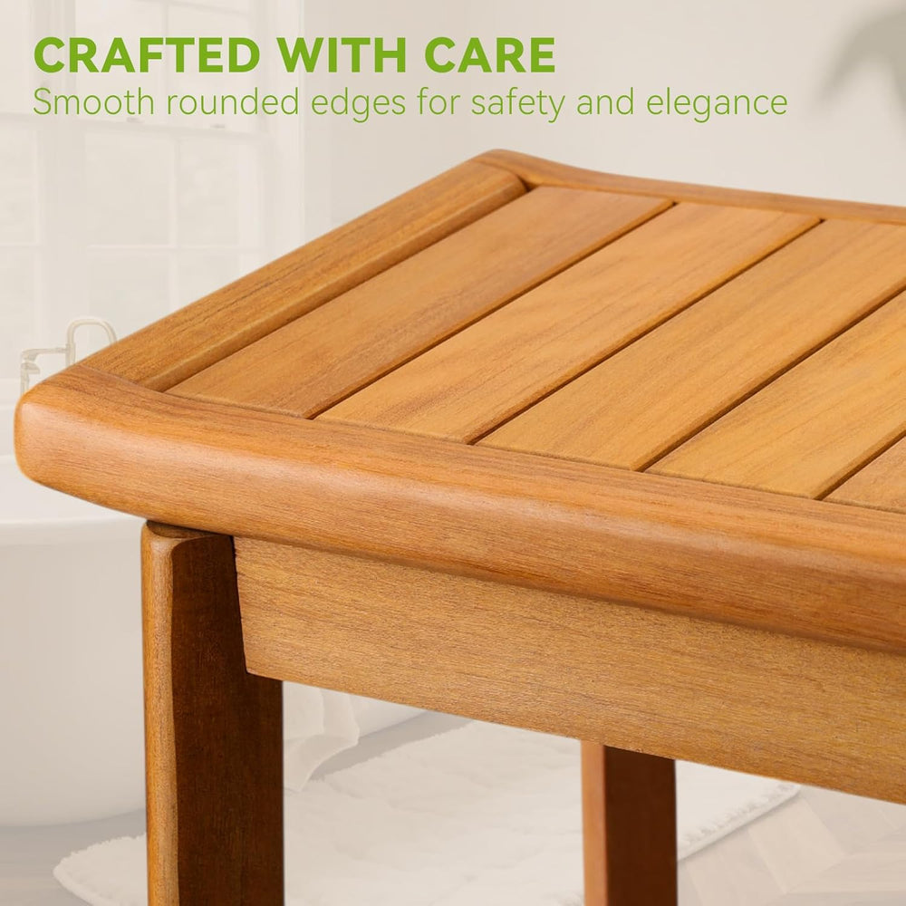 Teak Shower Bench for Inside Shower, Waterproof Wooden Shower Stool