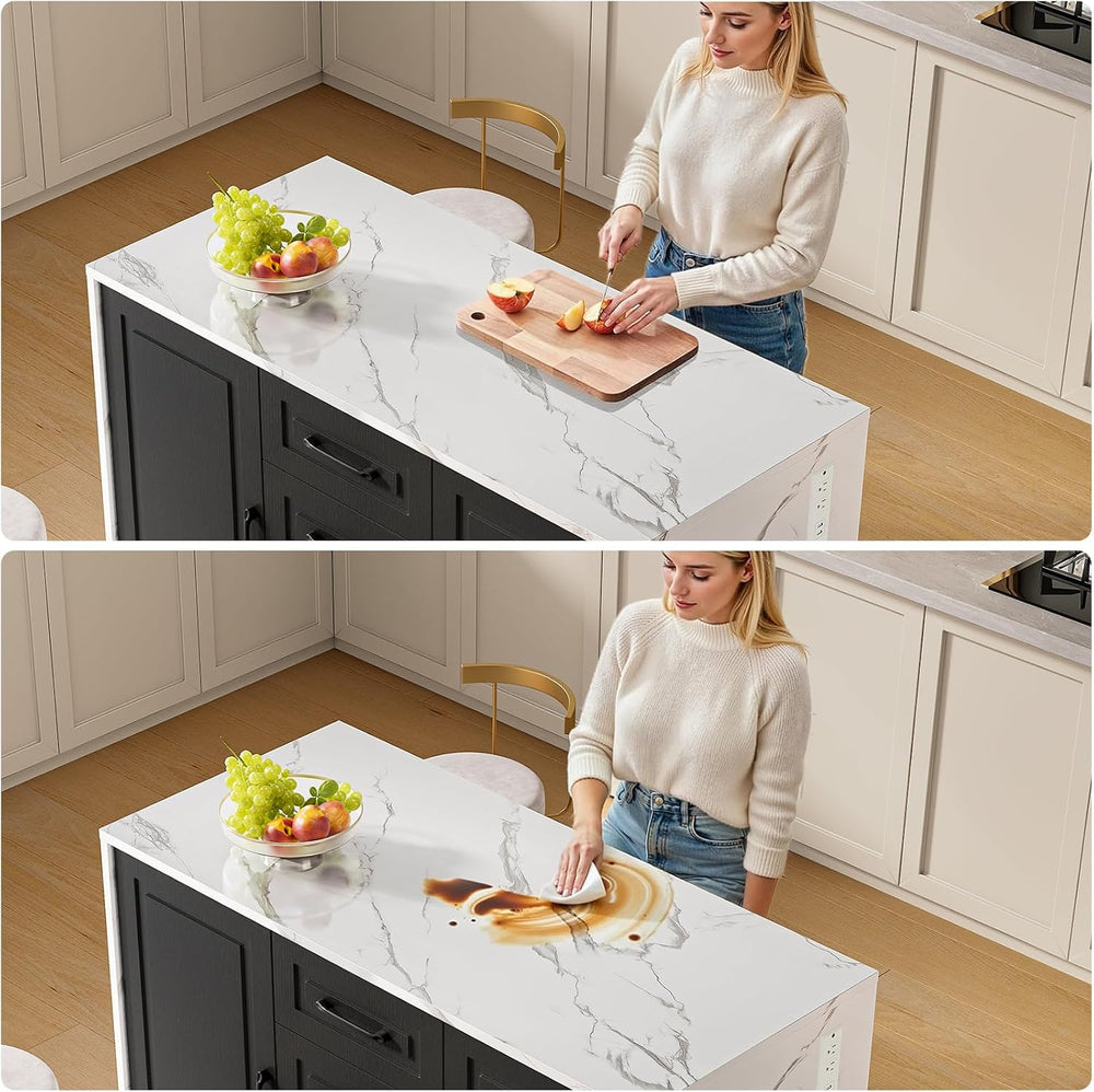 ONBRILL Kitchen Island with 2 Storage Cabinets & 4 Drawers, Black+White