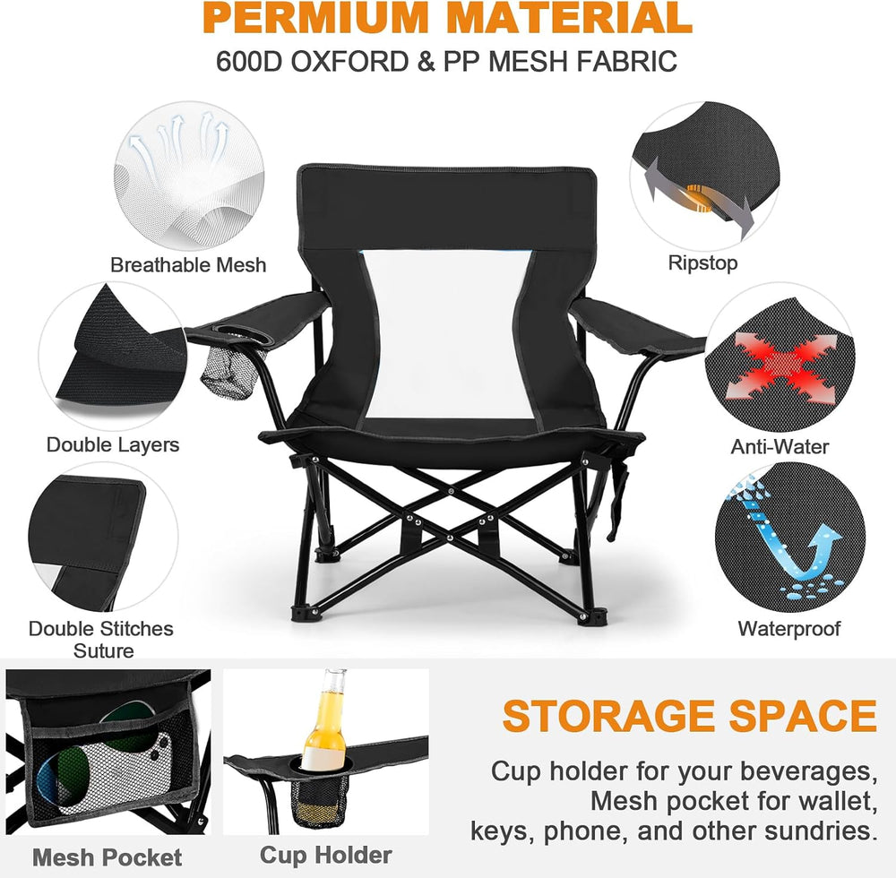 Joyfair Beach Camping Chair (2 Pack), Folding Chair for Adults (Black)
