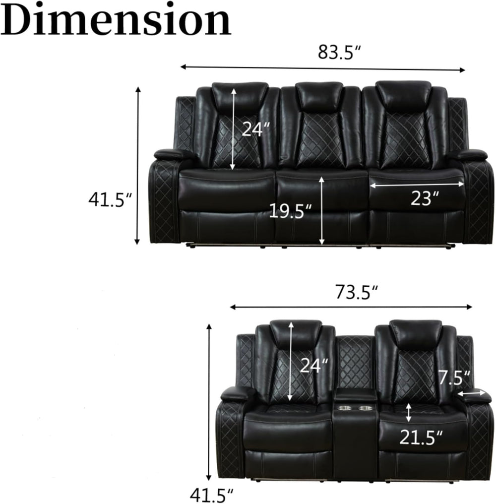 Breathing Leather Power Recliner Sofa Set, 2 Piece Faux Leather Couch and Lov...