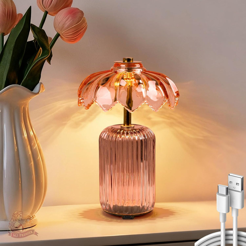 MJ PREMIER Rechargeable Table Lamp, Small Cordless Lamp with Timer, Pink